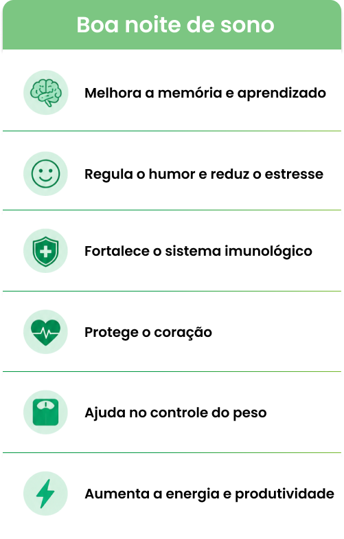 Boa noite de sono — lista de benefícios